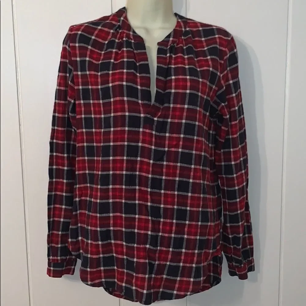 Velvet black & red plaid flannel blouse